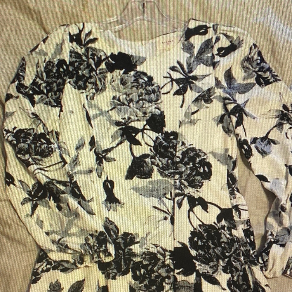 Nordstrom Black and White Long Sleeve Floral Dress